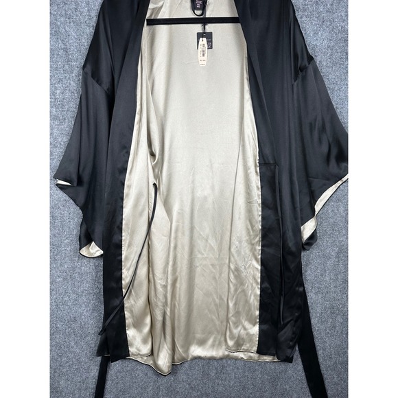 Victoria's Secret Black Silk Satin Kimono Sleeve Robe  Tie Waist M L NEW Luxury - Picture 7 of 13